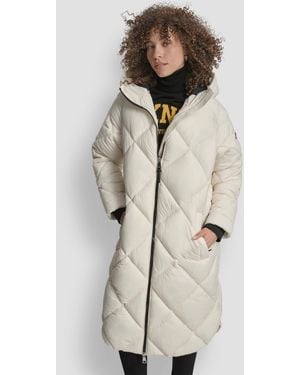 DKNY Diamond Quilted Hooded Puffer Coat - Natural