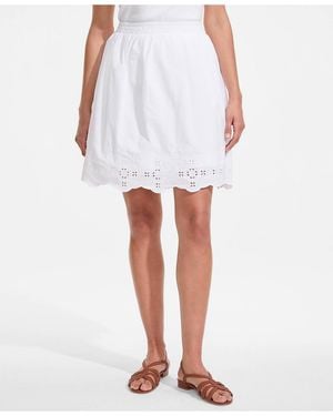 Lands' End Poplin Eyelet Mini Skirt - White