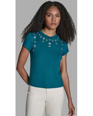 BCBGMAXAZRIA Short-sleeve Embellished T-shirt - Blue