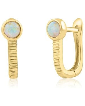 Simona Round Opal U-shaped Lined Hoop Earrings - Metallic