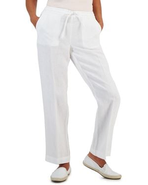 Charter Club Petite 100% Linen Drawstring Pants - White