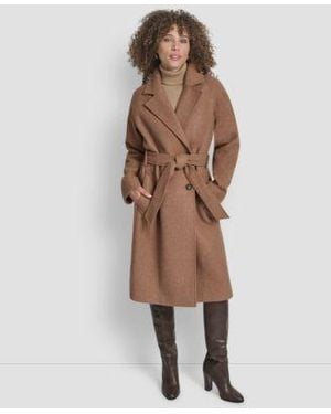 DKNY Belted Notch Collar Coat P Xs Xxl - Brown