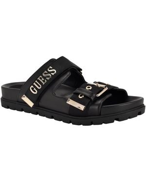 Guess Faxona Branded Slip-on Footbed Sandals - Black