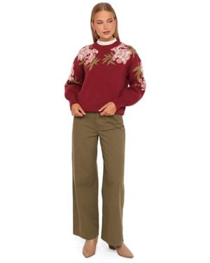 Petal & Pup Ford Crew Neck Floral Pullover Sweater - Red