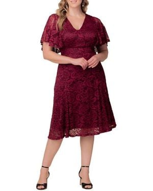 Kiyonna Plus Size Camille Lace Cocktail Dress - Red