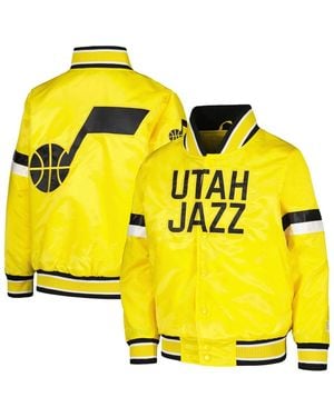 Starter Big Boys And Girls Utah Jazz Home Game Varsity Satin Full-snap Jacket - Yellow