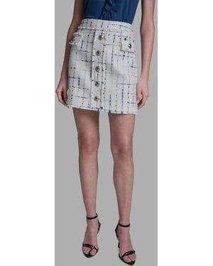 BCBGMAXAZRIA Button Front Tweed Mini Skirt - Blue