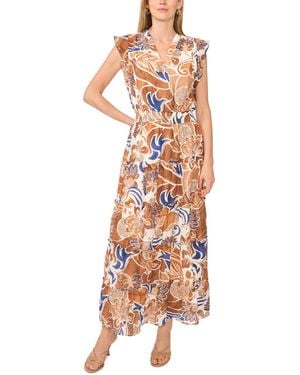 Msk Flutter-sleeve Smocked-waist Maxi Dress - Multicolor