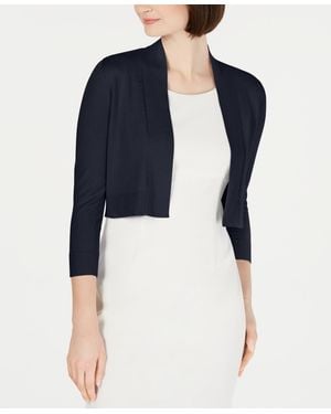 Calvin Klein Cropped Open-front Three-quarter Sleeve Cardigan - Blue