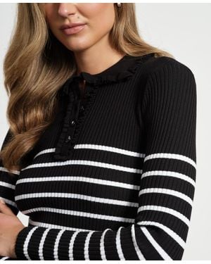 Isaac Mizrahi New York Ruffle Neck Henley Sweater - Black