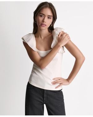 BCBGMAXAZRIA Square Neck Ruffle Cap-sleeve Top - Multicolor