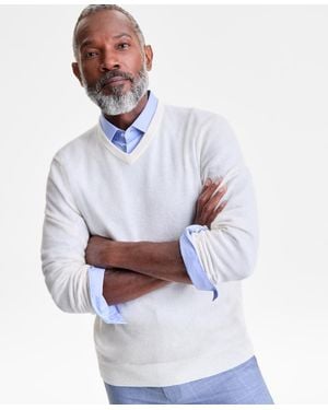 Club Room 100% Cashmere V-neck Sweater - White