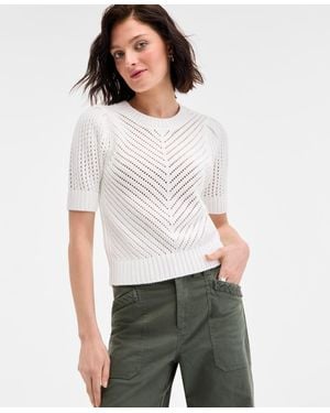 On 34th Diagonal-knit Puff-sleeve Sweater - White