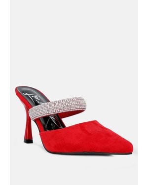 LONDON RAG Fauci Diamante Strap Heeled Mules - Red