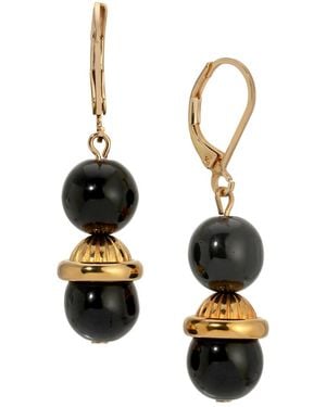 2028 Jet Gold Bead Drop Lever Back Earrings - White