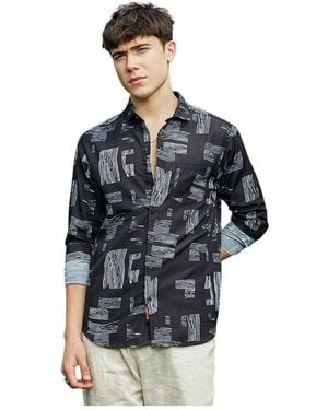 Campus Sutra Timber Lines Shirt - Black