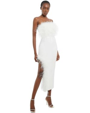 Karen Millen Feather Detail Bandeau Knit Midi Dress - White