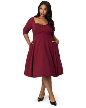 Unique Vintage Plus Size Pleated Bust Swing Dress - Red