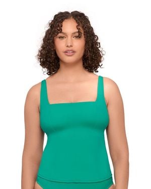 S3 Apparel Supportive And Sculpting Square Neck Lace Back Tankini Swimsuit Top - Green