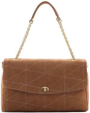 Mango Chain Detail Leather Medium Shoulder Bag - Brown