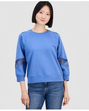 Nautica Nautica Pleated Lace-trim 3/4-sleeve Sweatshirt - Blue