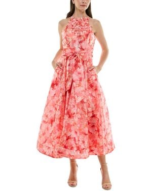 Taylor Floral-trim Bow-waist Midi Dress - Pink