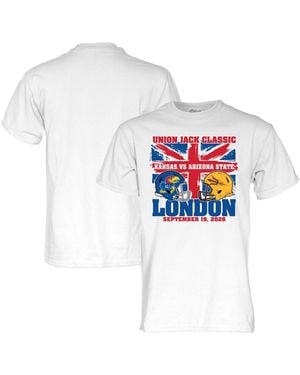 Blue 84 And Kansas Jayhawks Vs. Arizona State Sun Devils 2026 Union Jack Classic Matchup T-shirt - White