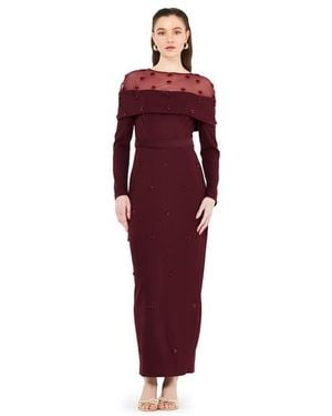 Amiri Hand Embellished Tulle Panel Bardot Dress - Red