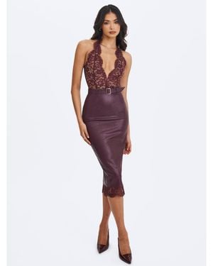 Miss Circle Fiera Plunging Halter Belted Midi Dress - Purple