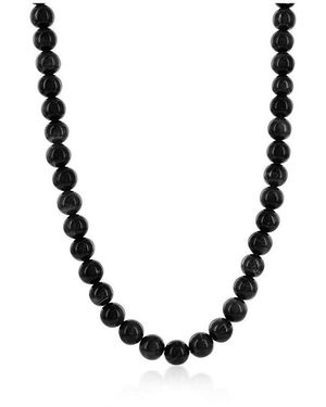 Metallo Stainless Steel 8mm Natural Stone Bead Necklace - Metallic