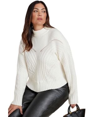 Eloquii Cableknit Funnelneck Sweater - White