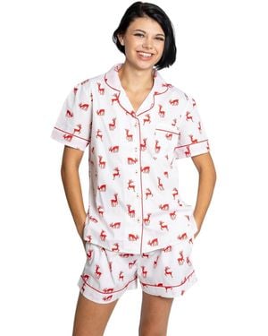 Sant And Abel Ganic Cotton Poplin Button Down Short Sleeve Pajama Set - White