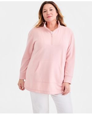 Style & Co. Plus Size Quarter-zip Top - Pink