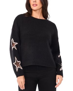 SAM & JESS Crewneck Star Pattern Sweater - Black