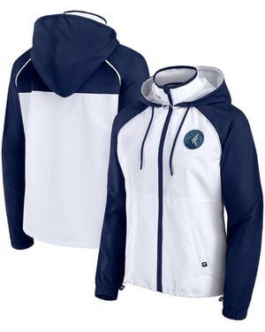Fanatics White/navy Minnesota Timberwolves Anorak Raglan Full-zip Hoodie Jacket - Blue