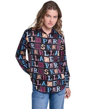KARL LAGERFELD Printed Collared Neck Blouse - Blue
