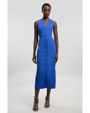 Karen Millen Tailored Linen Corset Back Midi Dress - Blue