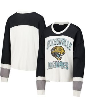 '47 Jacksonville Jaguars Double Header Curve Raglan Long Sleeve Crop Top - Black