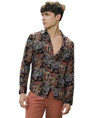 Campus Sutra Impressionistic Foliage Shirt - Black
