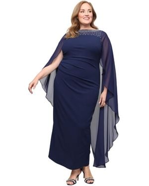 Alex Evenings Plus Size Cape-sleeve Beaded Neckline Dress - Blue