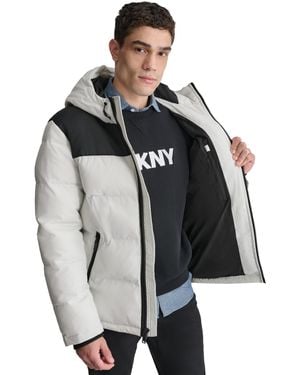 DKNY Mixed-media Puffer Coat - Gray