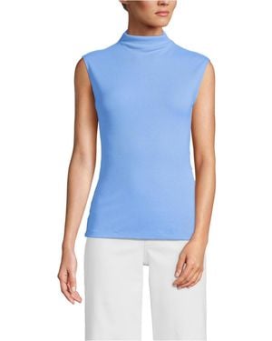 Lands' End Cap Sleeve Drapey Rib Fitted Funnel Neck Tank - Blue