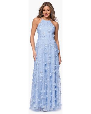 Xscape Petite 3d Embroidery Halter Neck Ball Gown - Blue