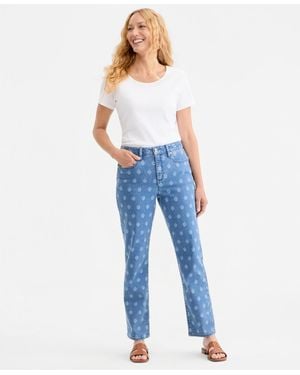Style & Co. Printed High-rise Natural Straight-leg Jeans - Blue