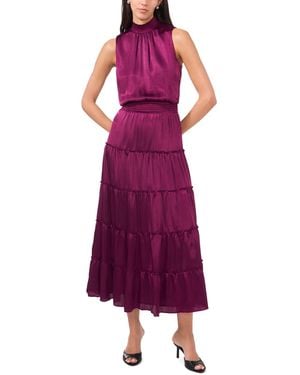 Msk High Neck Tiered Smocked Waist Maxi Dress - Purple