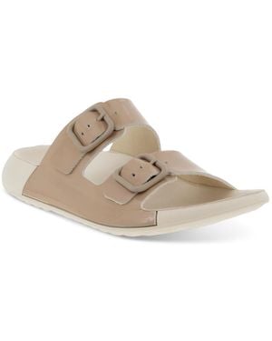 Ecco Cozmo Two Band Leather Buckle Sandals - Natural