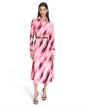 Halston Printed Collared Long-sleeve Dress - Pink