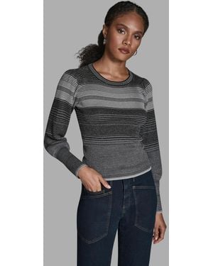 BCBGMAXAZRIA Wide Cuff Balloon-sleeve Crewneck Sweater - Gray