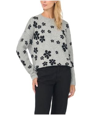 Cece Flower Floral Long-sleeve Sweater - Gray