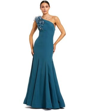 Mac Duggal 3d Flower Details With Crepe One Shoulder Evening Gown - Blue